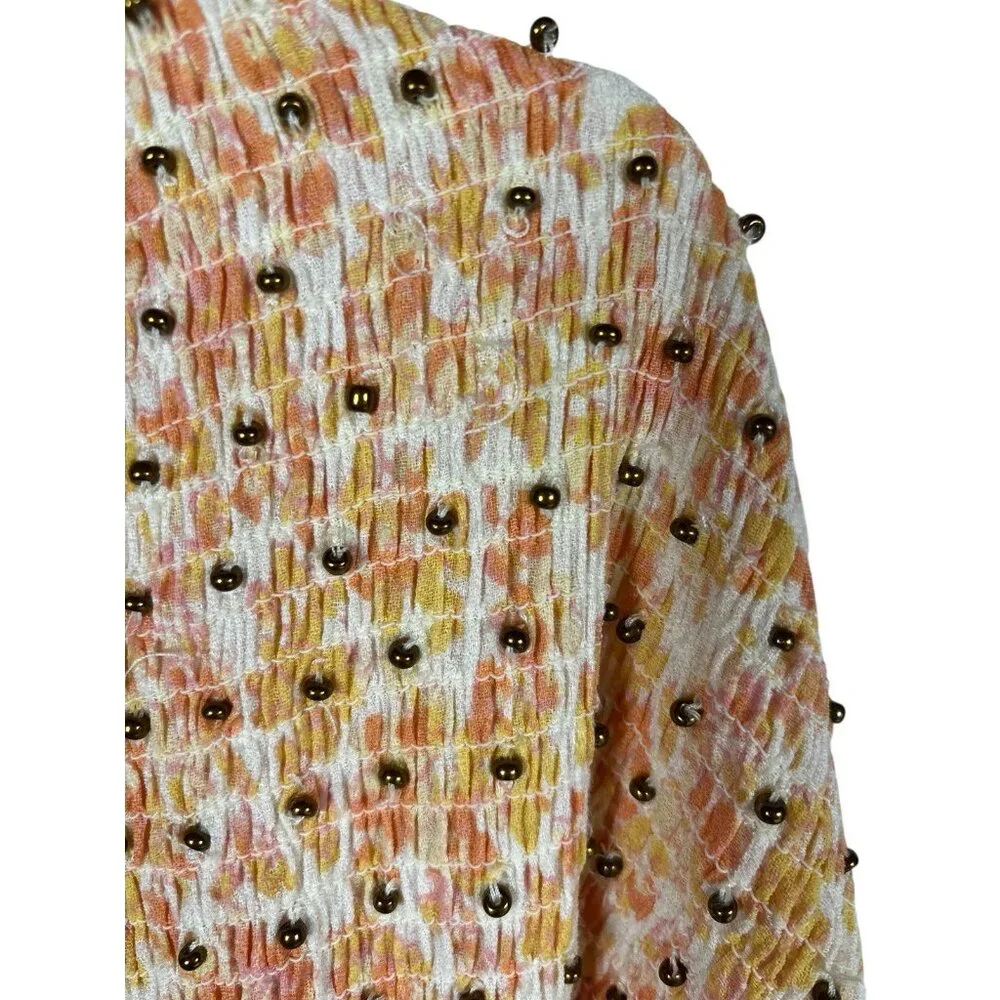 Free People x Intimately Kadence Robe Womens XS Beaded Smocked Maxi Duster Boho - Picture 4 of 9